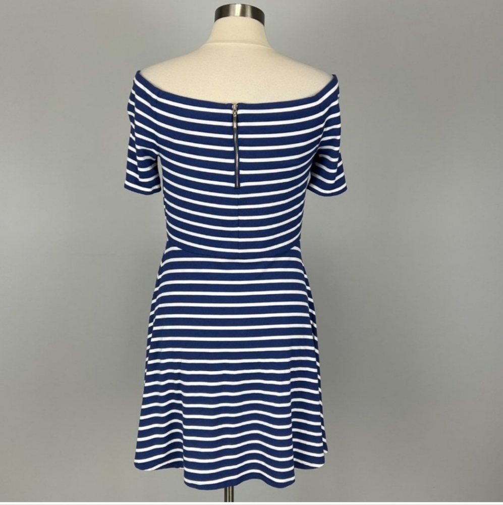 White House Black Market Off The Shoulder Striped Dress Blue White size Medium - Picture 10 of 16